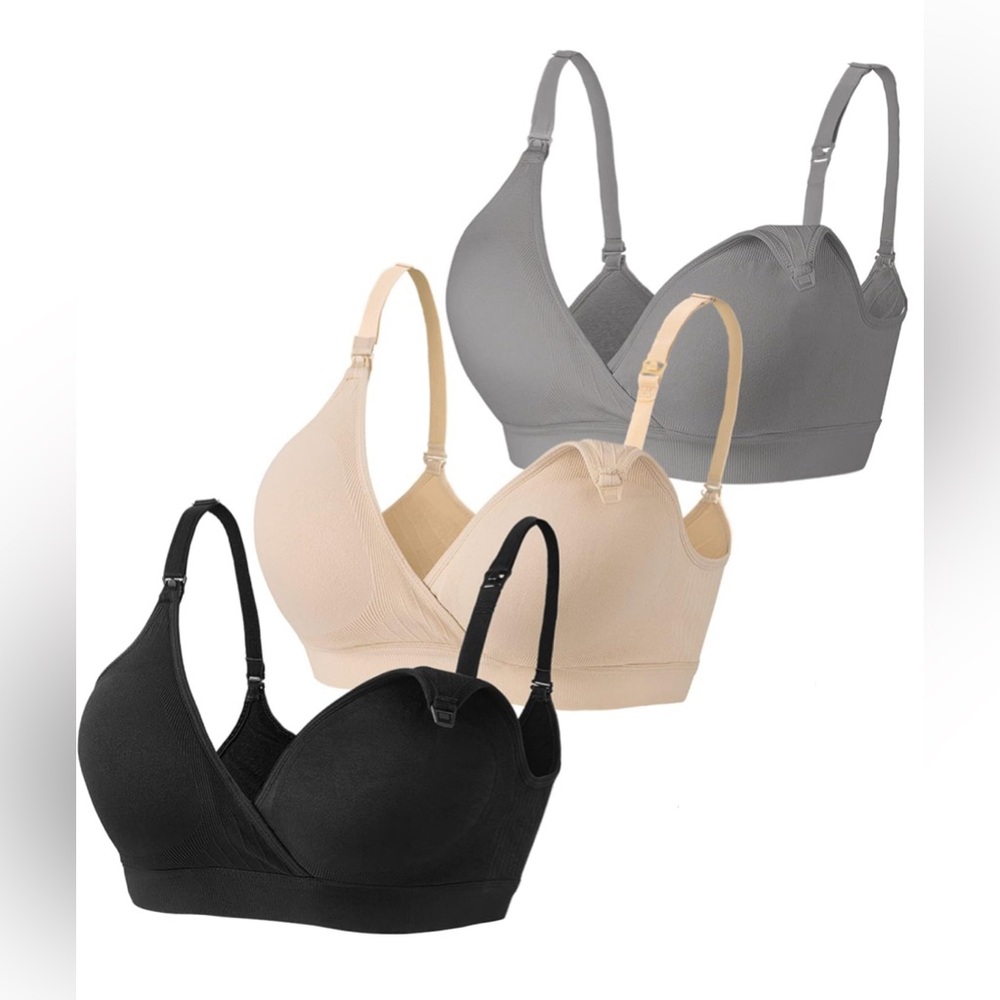 Comfortable Nursing Bra Trio - Black, Gray, and Cream